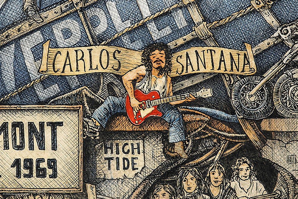 Colorization of part of the great rock and roll history depicting Carlos Santana playing guitar
