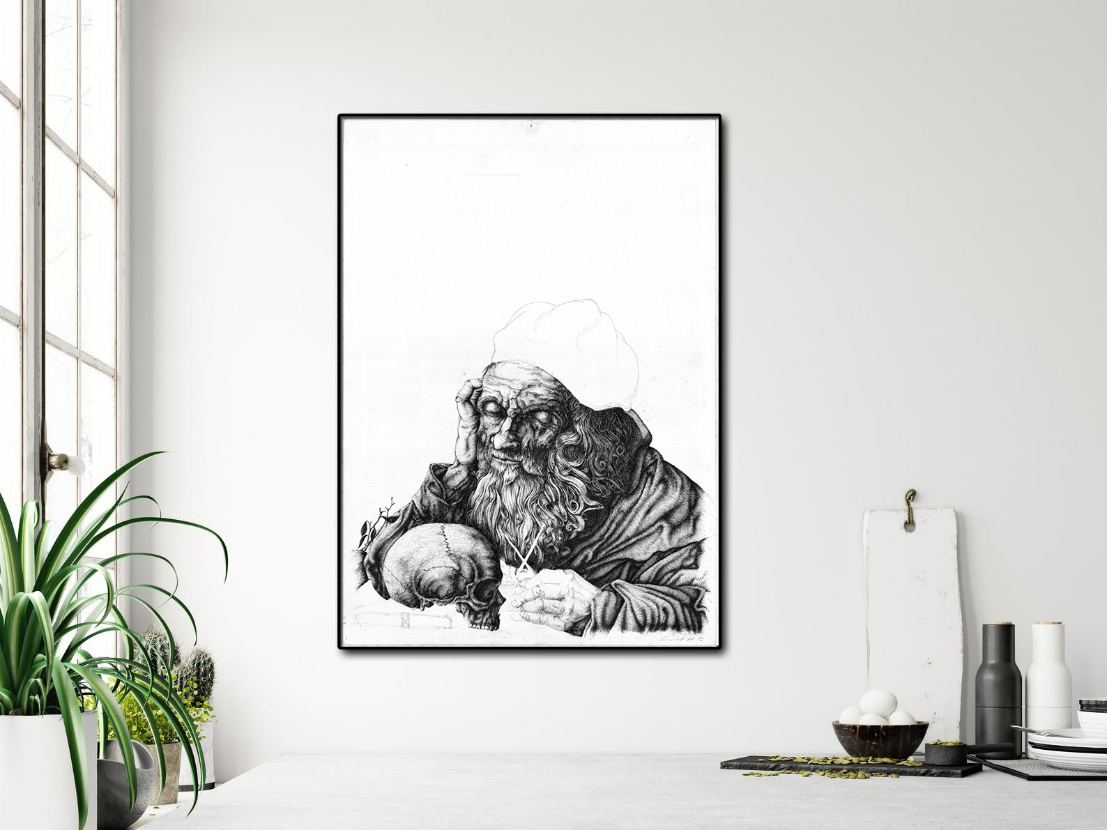 A preview of Dürer's framed copy hanging on the wall.