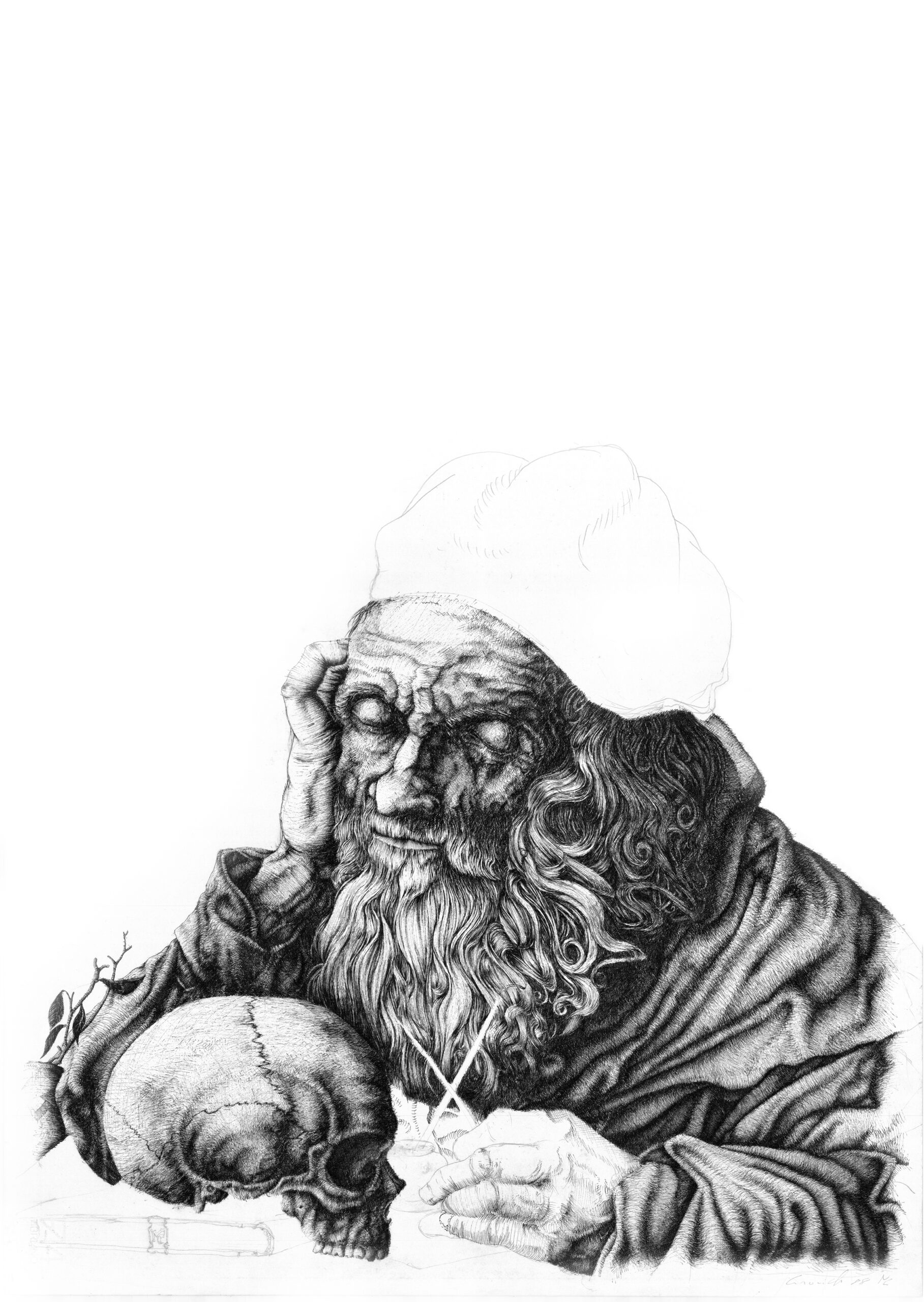 Ink copy by Massimo Cravich of an old study by Albrecht Dürer.