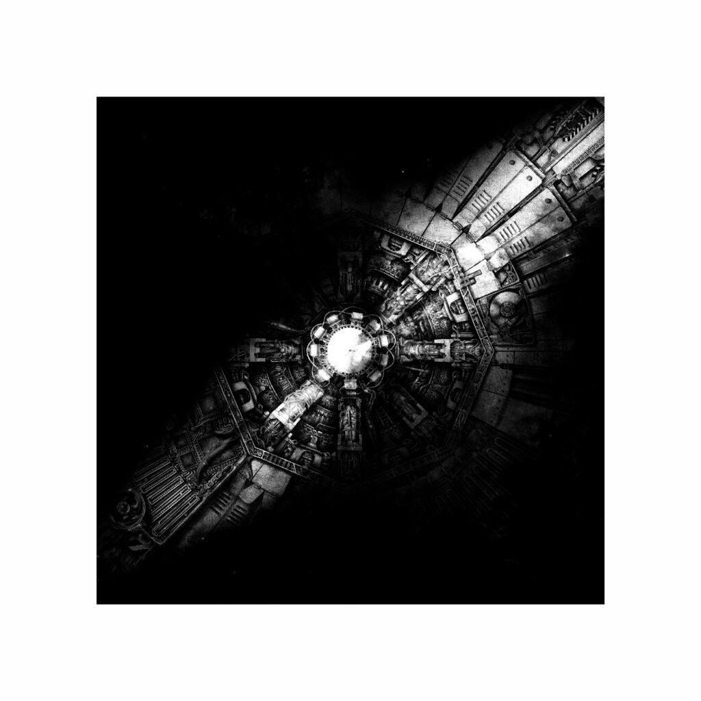 Fine art giclée print obtained by digitally modifying a print of the original ink drawing entitled LHC.