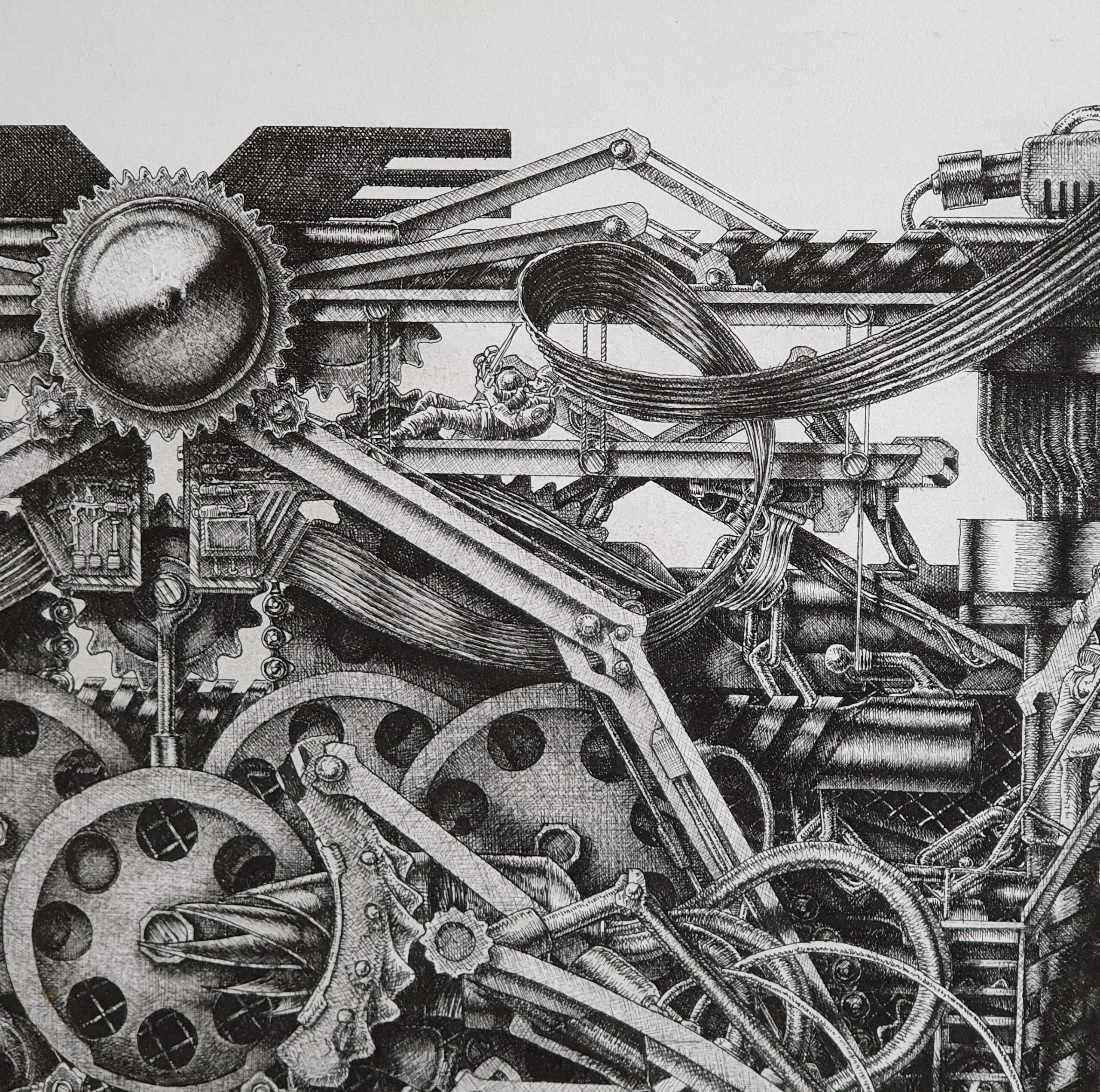 Further enlargement of cogwheels and other industrial elements in the drawing "Mechanism 5"