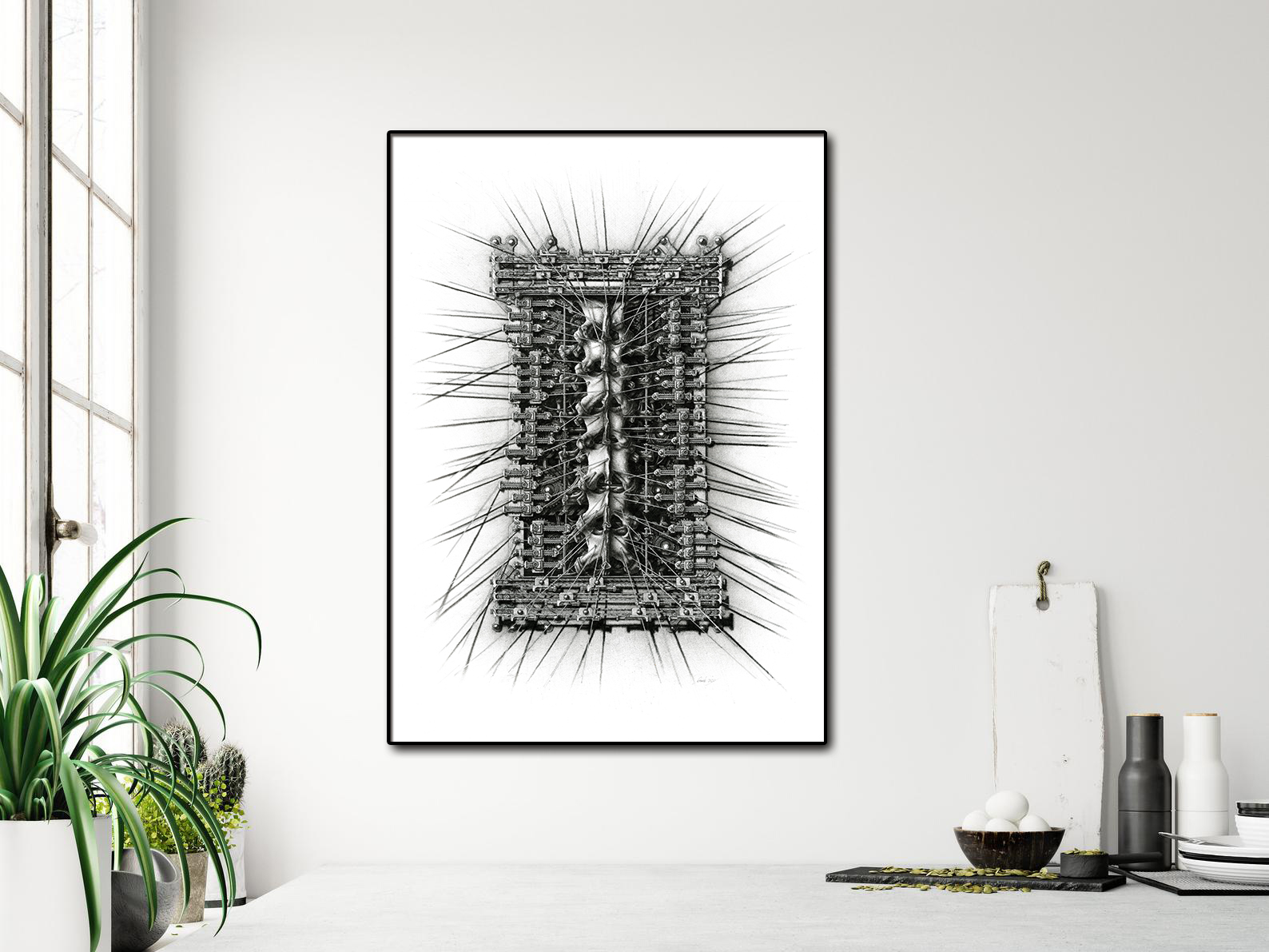 Surgical Reliquary One displayed in a home setting to visualize scale and visual impact.