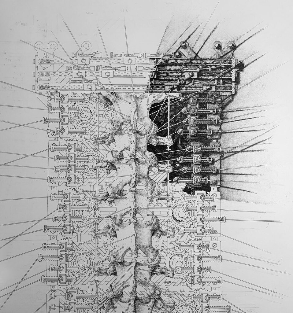A photo of a portion of the drawing already outlined during the creation of Surgical Reliquary number one