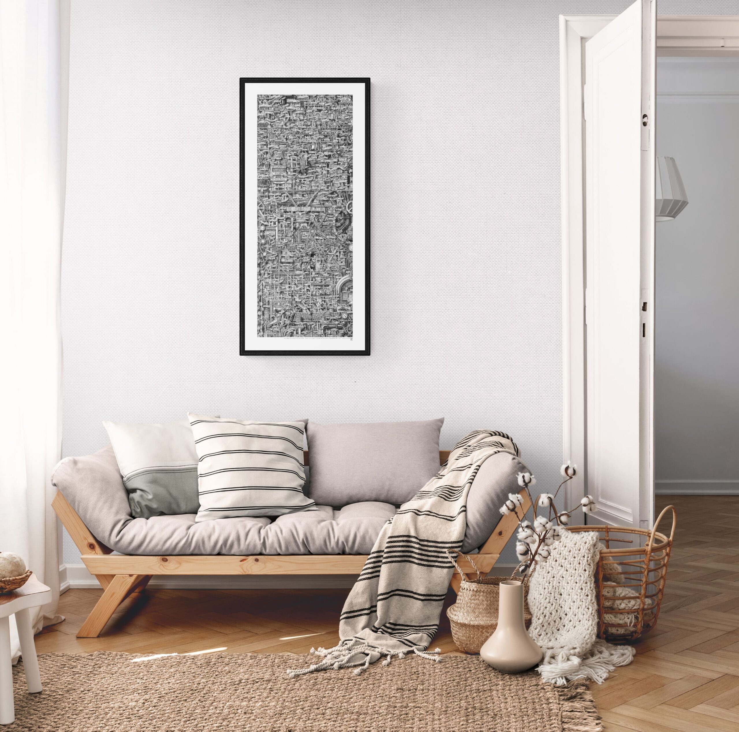 Print of "The Birth of Blues and Soul" displayed in a room and part of a larger series of prints