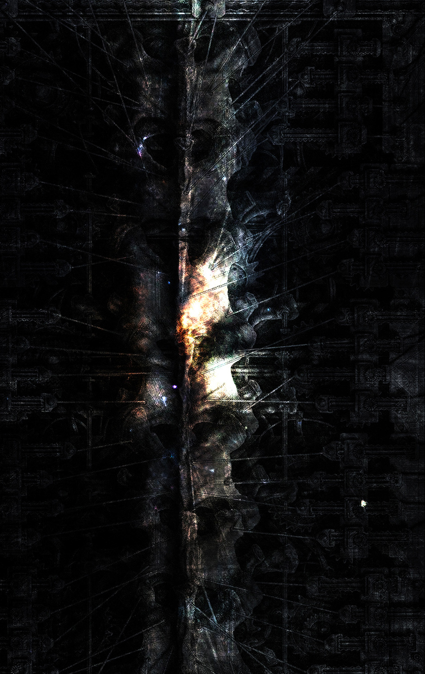 Fourth and final print in the "Black Surgery" series, obtained from digital manipulation of an Indian ink original.
