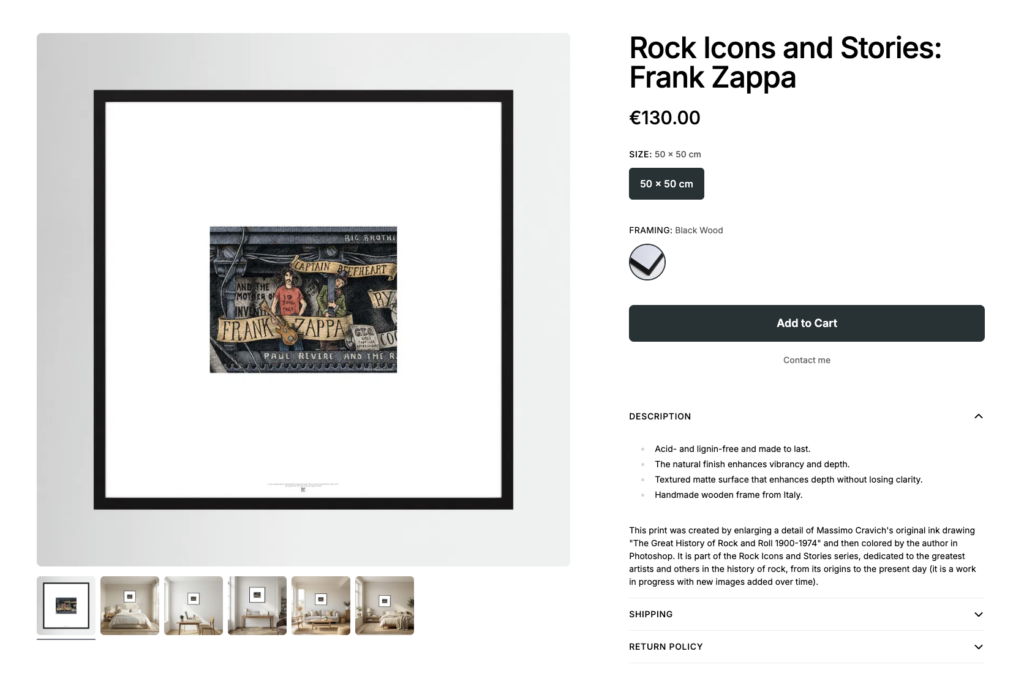 Image linked to massimocravichart shop on Printumo. Frank Zappa framed print