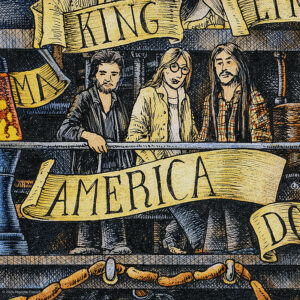 Color illustration depicting the rock band America from the drawing "The Great Rock and Roll History"