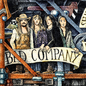 Color illustration depicting the Rock band Bad Company from the drawing "The Great Rock and Roll History"
