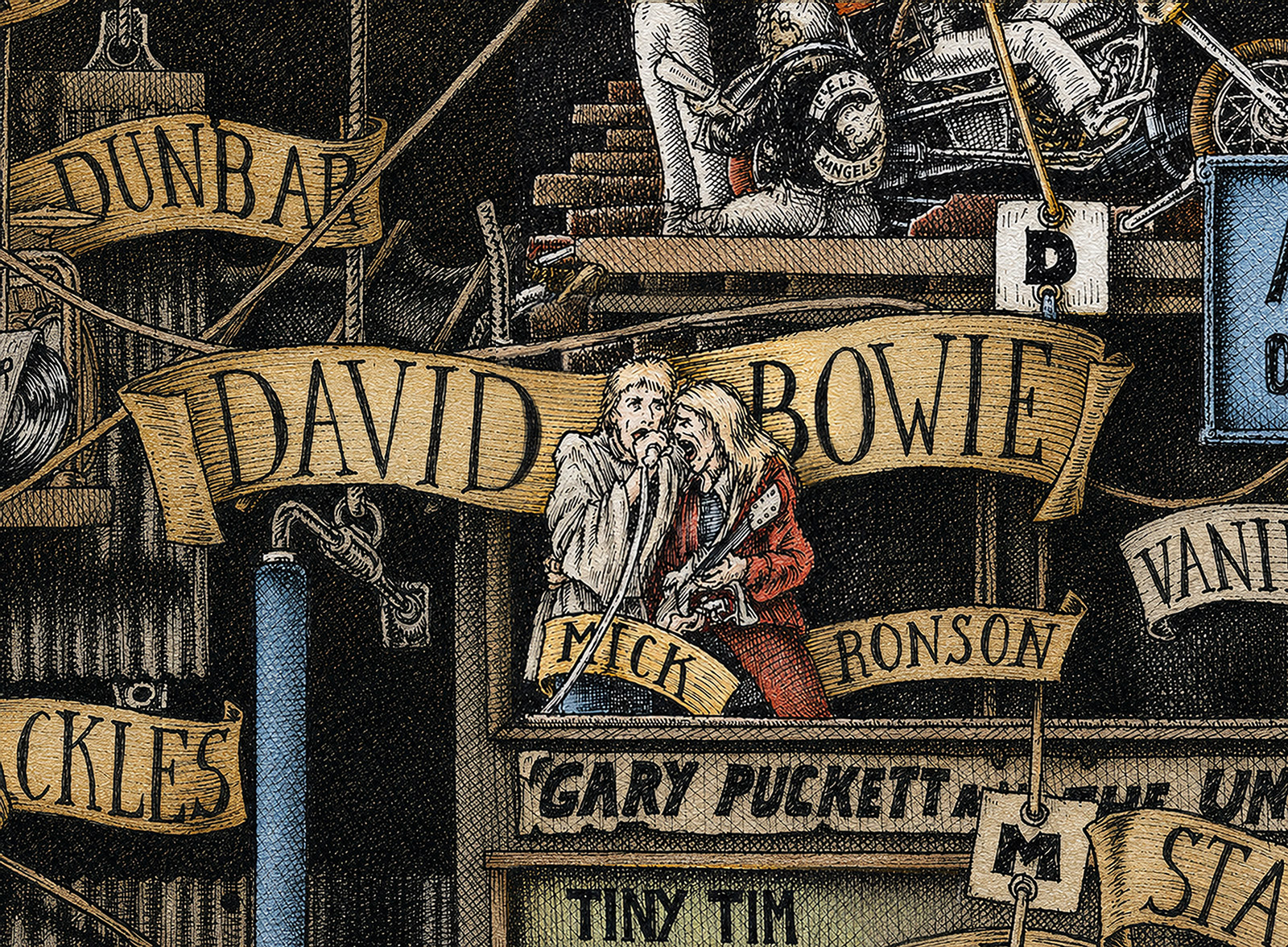 David-Bowie-Color Color illustration depicting David Bowie from the drawing "The Great Rock and Roll History"