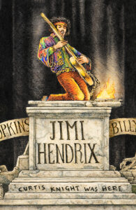 Color illustration depicting Jimi Hendrix from the drawing "The Great Rock and Roll History"