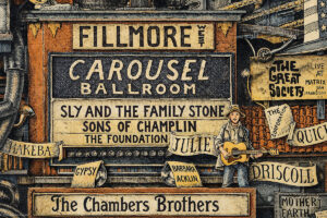 Color illustration depicting Julie Driscoll from the drawing "The Great Rock and Roll History"