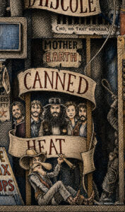 Color illustration depicting the rock band Canned Heat from the drawing "The Great Rock and Roll History"