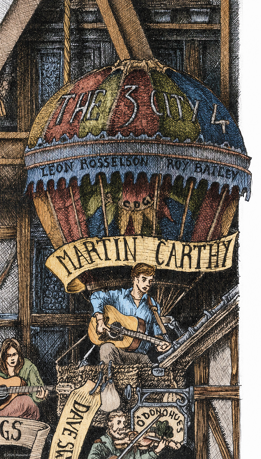 Martin-Carthy-Color Color illustration depicting the British folk singer Martin Carthy from the drawing "The Great Rock and Roll History"