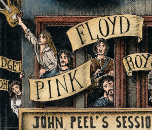 Color illustration depicting the rock band Pink Floyd from the drawing "The Great Rock and Roll History"