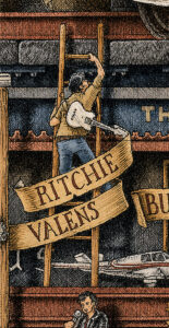 Color illustration depicting Ritchie Valens from the drawing "The Great Rock and Roll History"