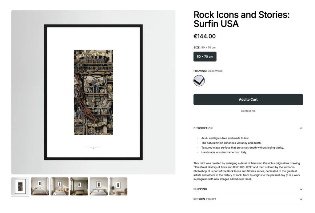 Rock-Icons-Surfin-USA-by-Printumo Image linked to massimocravichart shop on Printumo. Beach Boys and others surf rock Band framed print alternative color version