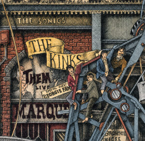 Color illustration depicting the rock band The Kinks from the drawing "The Great Rock and Roll History"