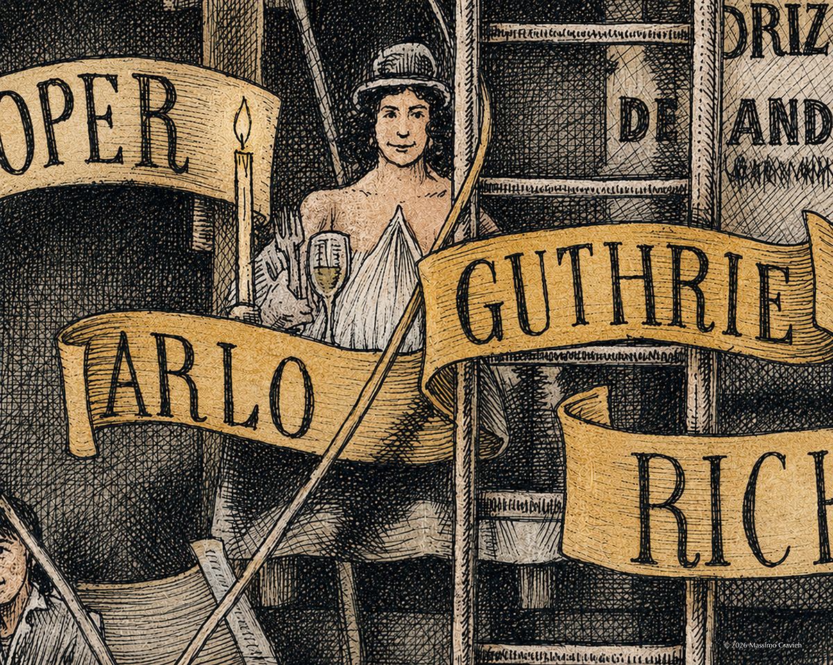 Arlo-Guthrie-color Color illustration depicting Arlo Guthrie from the drawing "The Great Rock and Roll History"