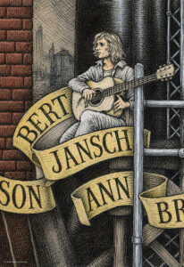 Color illustration depicting Bert Jansch from the drawing "The Great Rock and Roll History"