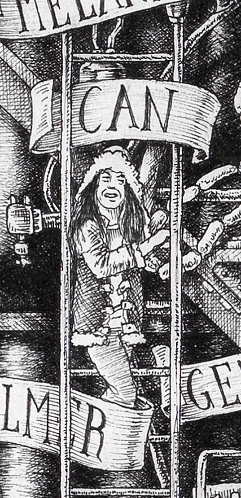 Can-BW Original black and white ink drawing depicting the rock band Can from the drawing "The Great Rock and Roll History"