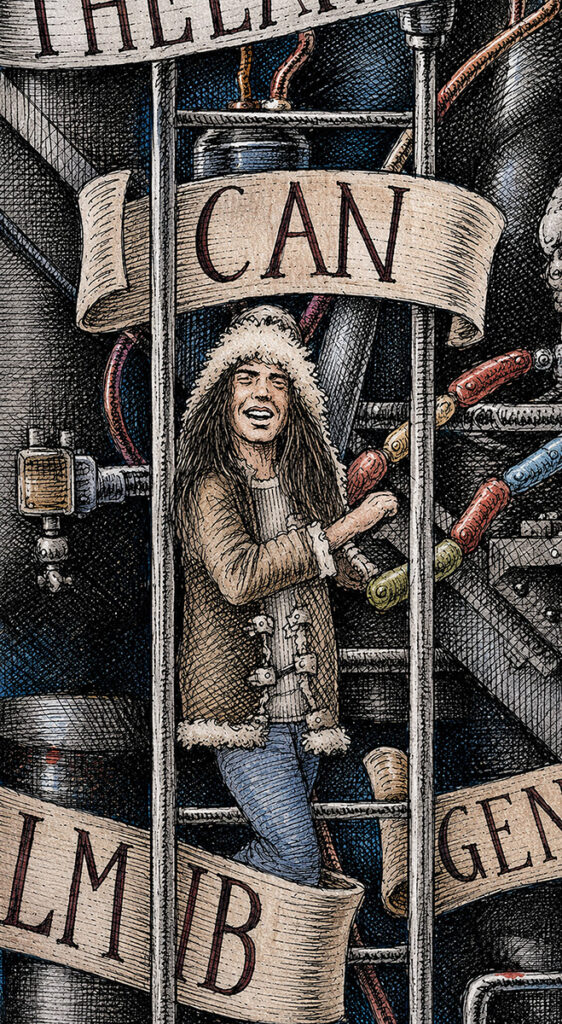 Can-Color Color illustration depicting the rock band Can from the drawing "The Great Rock and Roll History"