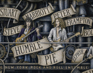 Color illustration depicting the rock band Humble Pie from the drawing "The Great Rock and Roll History"