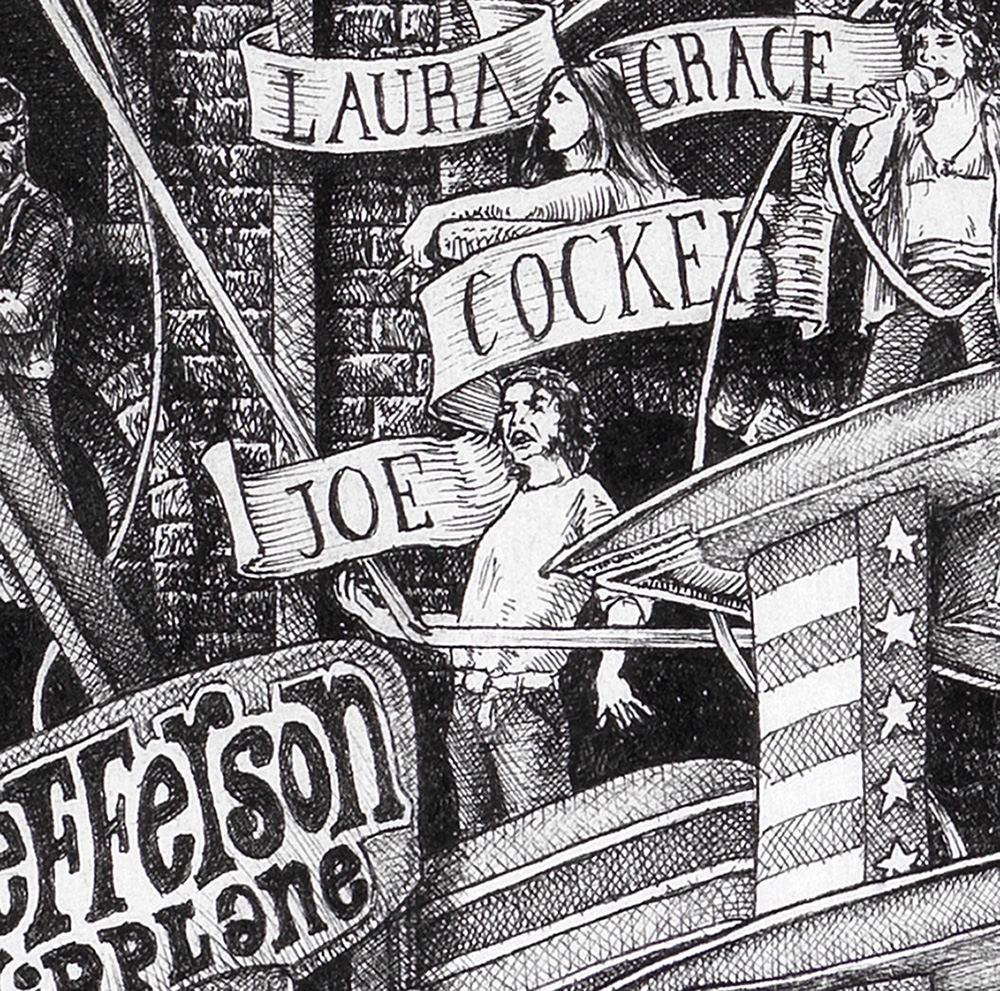 Joe-Cocker-BW Original black and white ink drawing depicting Joe Cocker from the drawing "The Great Rock and Roll History"
