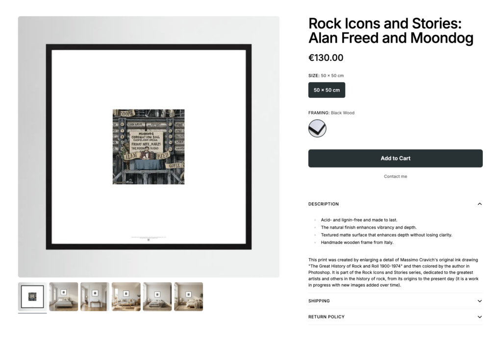 Rock-Icons-Alan-Freed-by-Printumo Dedicated card for purchasing the print "Alan Freed and Moondog," part of the "Rock Icons" print series.