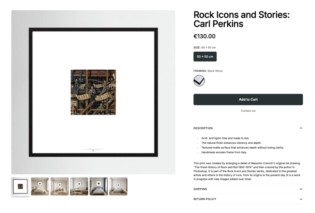 Rock-Icons-Carl-Perkins-by-Printumo Dedicated card for purchasing the print "Carl Perkins", part of the "Rock Icons" print series.