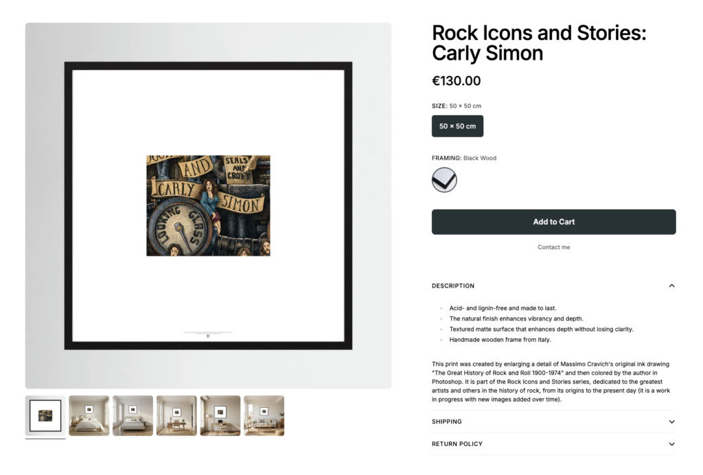 Rock-Icons-Carly-Simon-by-Printumo Dedicated card for purchasing the print "Carly Simon", part of the "Rock Icons" print series.