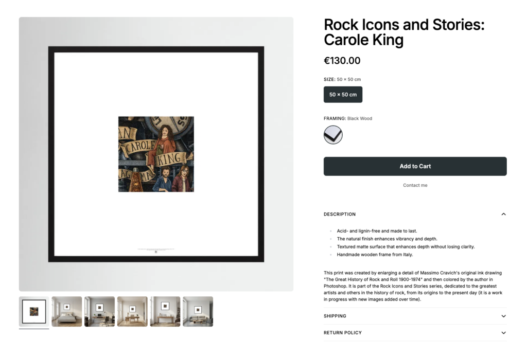 Rock-Icons-Carole-King-by-Printumo Dedicated card for purchasing the print "Carole King", part of the "Rock Icons" print series.