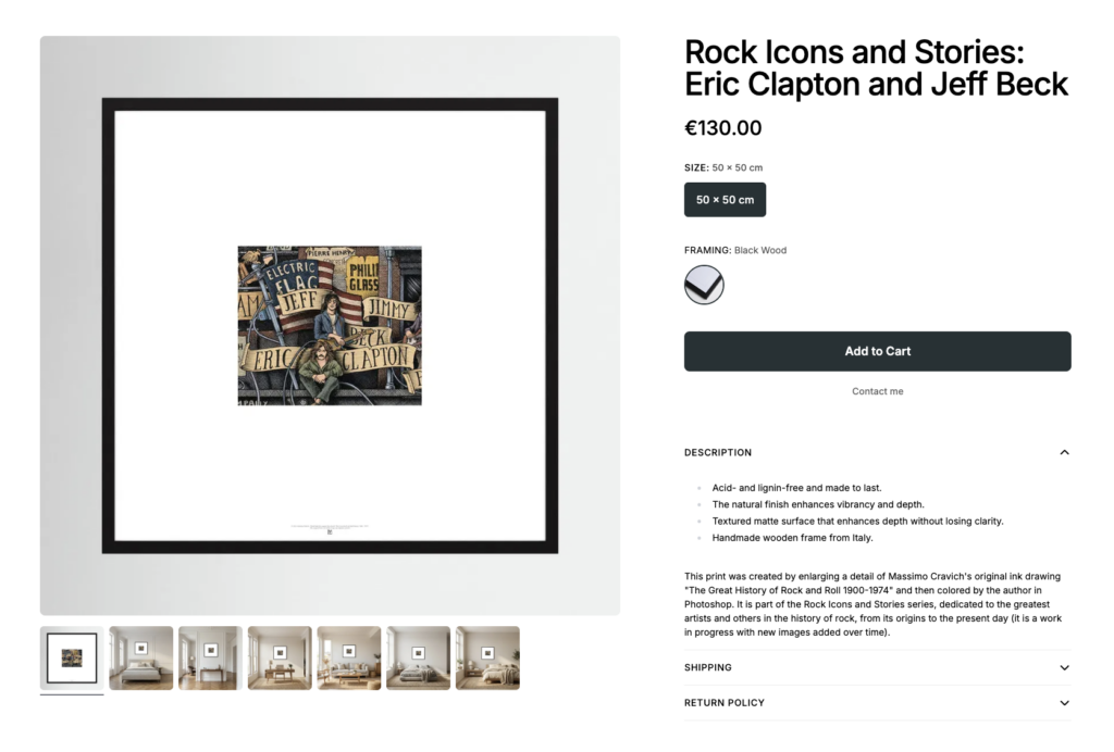 Rock-Icons-Clapton-and-Beck-by-Printumo Dedicated card for purchasing the print "Eric Clapton and Jeff Beck", part of the "Rock Icons" print series.