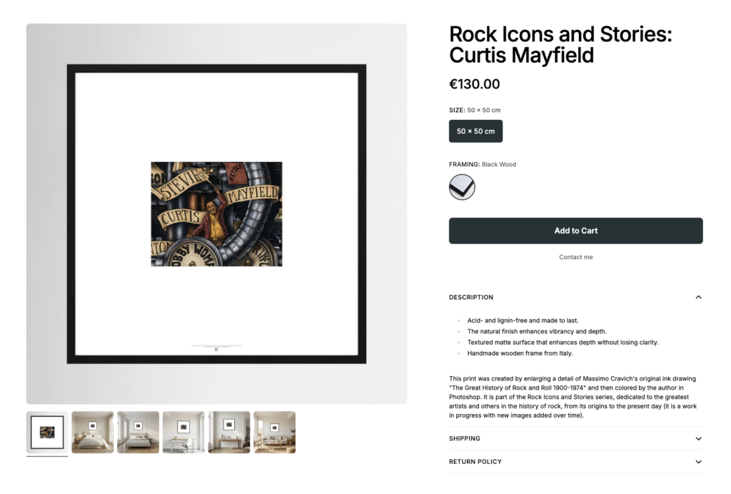 Rock-Icons-Curtis-Mayfield-by-Printumo Dedicated card for purchasing the print "Curtis Mayfields", part of the "Rock Icons" print series.