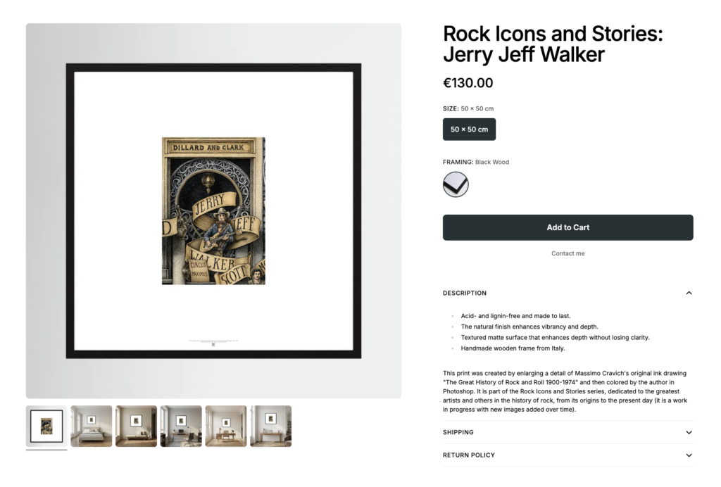 Rock-Icons-Jerry-Jeff-Walker-by-Printumo Dedicated card for purchasing the print "Jerry Jeff Walker," part of the "Rock Icons" print series.