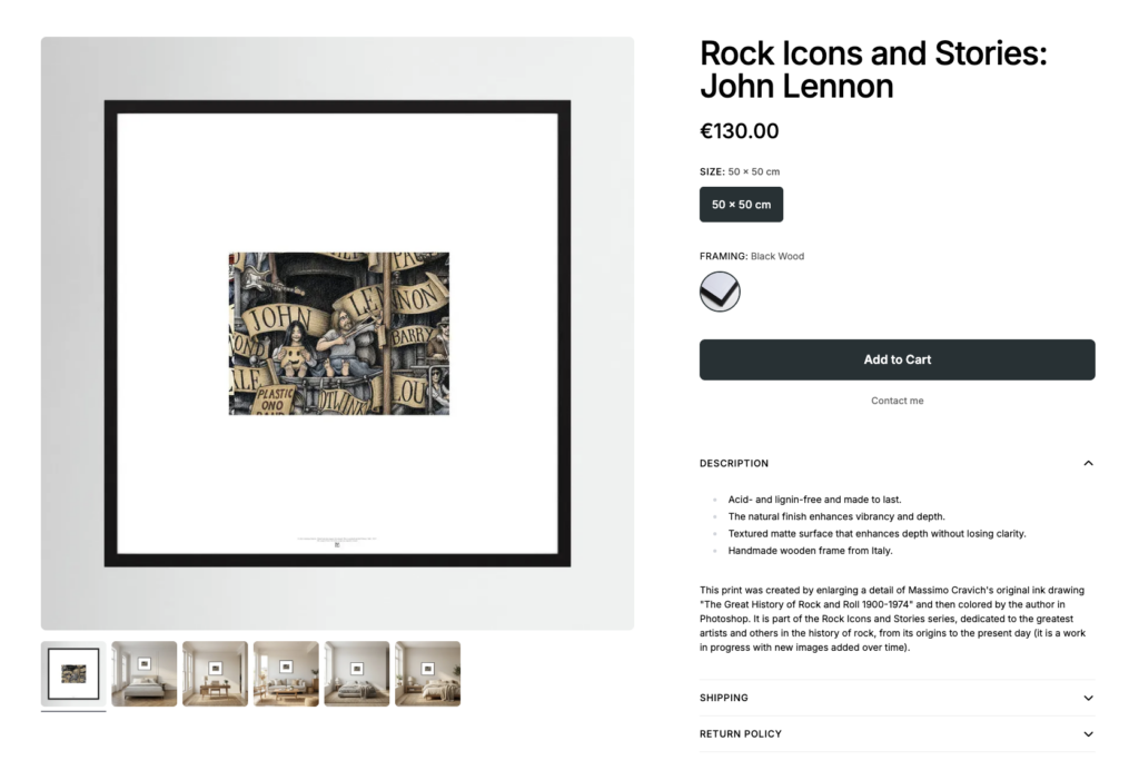 Rock-Icons-John-Lennon-by-Printumo Dedicated card for purchasing the print "John Lennon and Yoko Ono", part of the "Rock Icons" print series.
