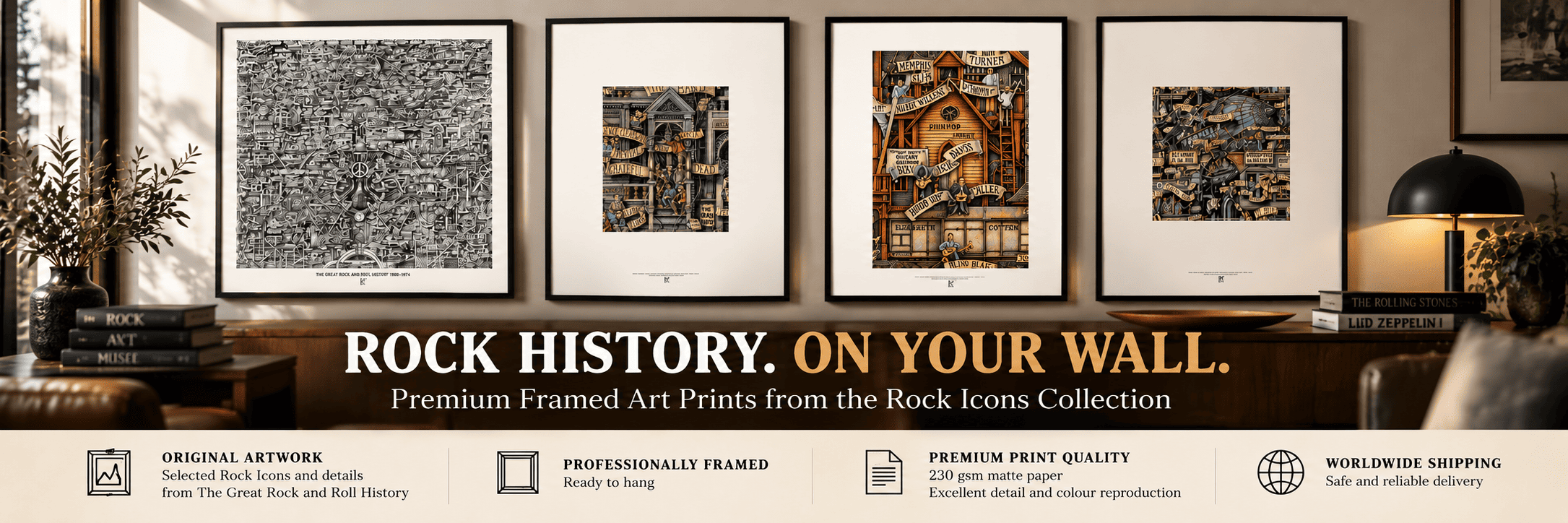 rock-icons-framed-art-prints-massimo-cravich Selected Rock Icons and illustrated rock history artworks by Massimo Cravich.